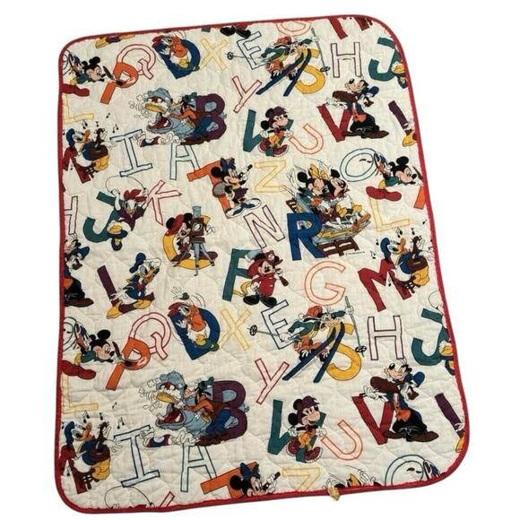 VTG Disney Dundee ABC Alphabet Quilt Blanket Mickey Mouse Friends 55”x43 1980’s - Picture 1 of 7